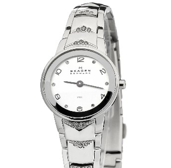 Skagen女款不鏽鋼嵌施華洛奇元素水鑽手錶 現打折60%僅售$54.50免運費