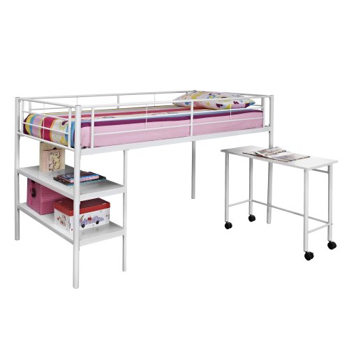 WE Furniture Twin Loft Bed with Desk and Shelves, White $199.00+free shipping