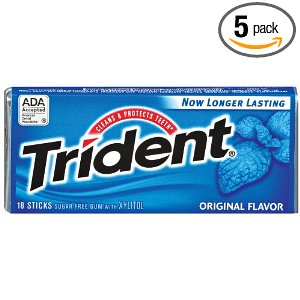 Trident Gum, Original Flavor (3-Pack), 18-Stick Packs (Pack of 5) $9.69+free shipping