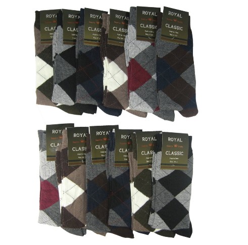 Royal Classic Mens Argyle Dress Casual Socks Cotton Blend Assortment Variety. 12 Pair. 10-13. $21.00 