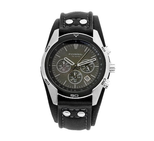 Fossil Men's CH2586 Sports Chronograph Leather Cuff Black Dial Watch $97.90