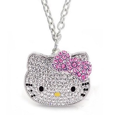 Large Silver Hello Kitty Crystal CZ Necklace with Pink Bow, Rhodium Plated, Teen Celebrity Pendant $19.99(60%off)