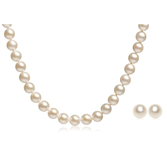 14k Yellow Gold Akoya Cultured Pearl 6.5-7mm Necklace and Stud Earring Set  $118.99