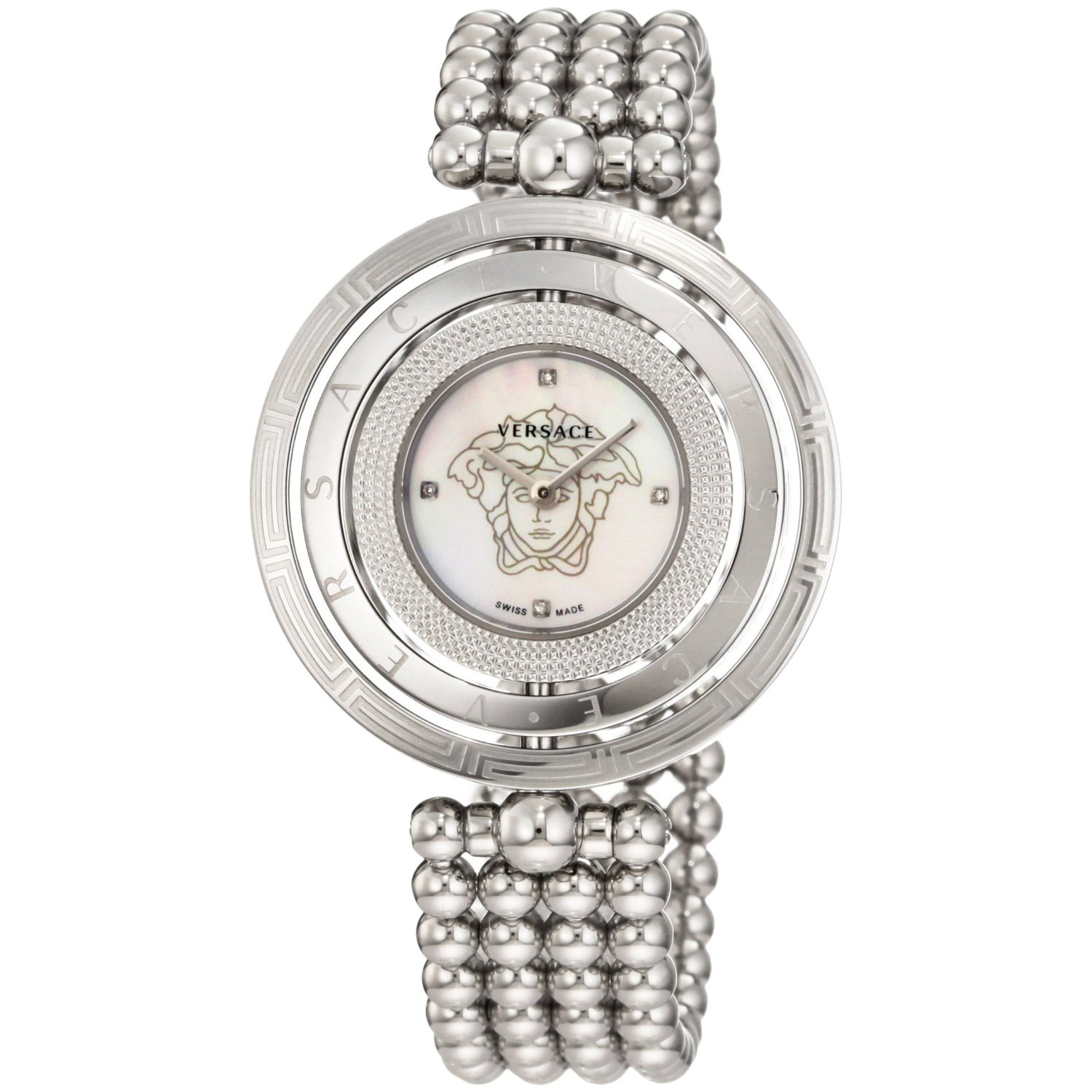 Versace Women's 80Q99SD497 S099 Eon 3 Rings Stainless Steel Bracelet with Mother-of-Pearl Dial and Diamond Accents Watch  $973.76