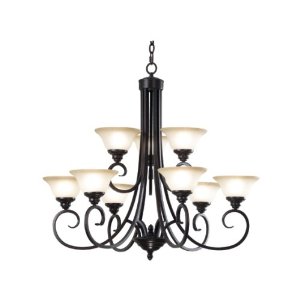 Kenroy Home 80479ORB Welles Nine-Light Chandelier With 7-Inch Cream Scavo Glass Shades, Oil Rubbed Bronze  $409.43