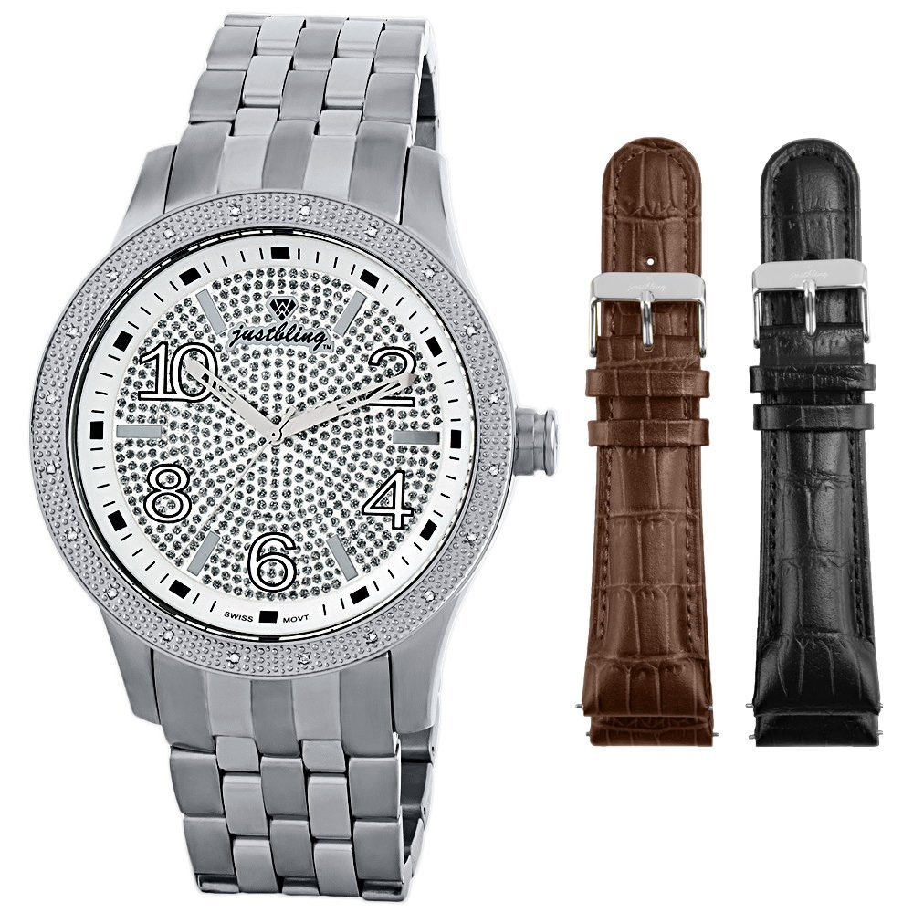 JBW-Just Bling JB-6238-G 男式鑲鑽腕錶+2條皮革錶帶 $83.43