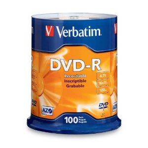 Verbatim 97460 4.7 GB up to 16x Branded Recordable Disc DVD-R 100-Disc FFP $20.69