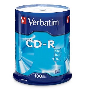 Verbatim 97458 700 MB 52x 80 Minute Branded Recordable Disc CD-R - 100-Disc Spindle, FFP $15.99