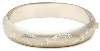 Sterling Silver Etched Leaf and Star Design Wide Bangle Bracelet $79.00 (55%)