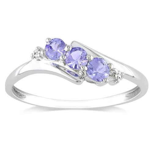 10k White Gold Tanzanite and Diamond 3 Stone Ring (0.018 cttw, GHI Color, I2-I3 Clarity) $121.16