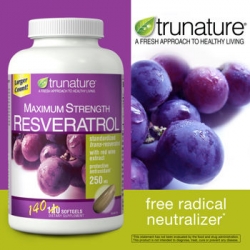 TruNature Resveratrol Maximum Strength with red Wine Extract-250mg -120 Softgels $21.49+free shipping
