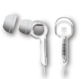 Coby CVE91WHT Isolation Stereo Earphones with Volume Control, White $3.13