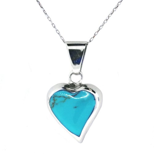 Sterling Silver Turquoise Inlay Heart Pendant Necklace, 18