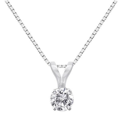 14k White Gold Round Diamond Solitaire Pendant Necklace (1/3 ct, H-I Color, I1-12 Clarity), 18