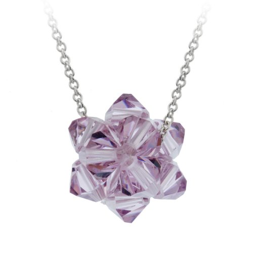 Sterling Silver Purple Swarovski Elements Ball Pendant Necklace withA Rolo Chain, 18