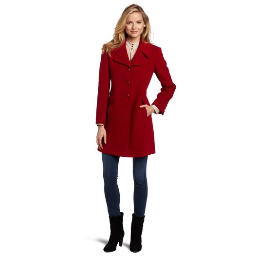 大降！顯瘦！經典美國品牌Larry Levine女款紅色單排扣羊毛大衣$149.50 (50%off)
