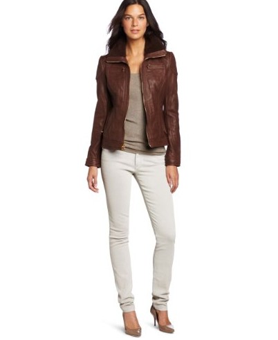 MICHAEL Michael Kors Women's Leather Zip-Front Jacket $200.00(20%off)