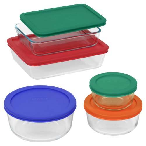 Pyrex Storage 10-Piece Set, Clear with Multi-colored Lids $17.98(25%off)