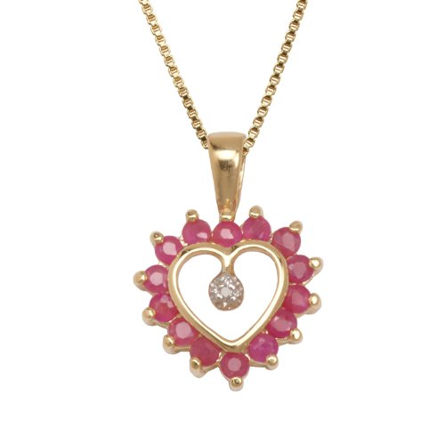 18k Yellow Gold Plated Sterling Silver Ruby and Diamond Accent Heart Pendant Necklace, 16