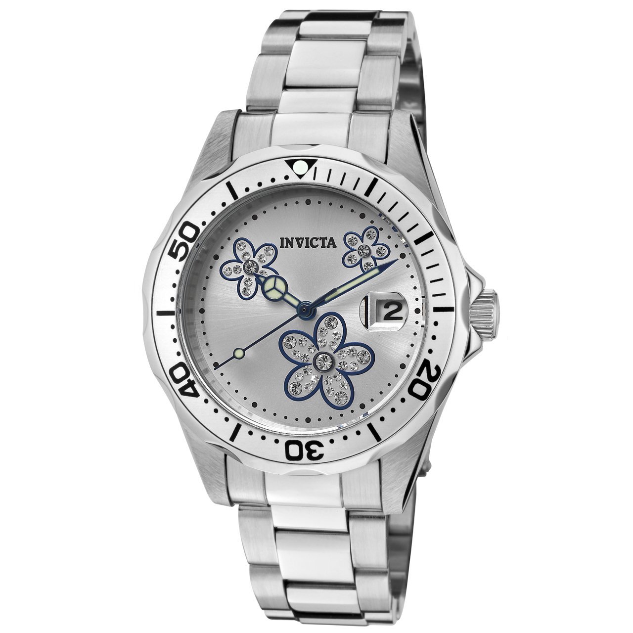 Invicta Women's 12834 Pro Diver Silver Dial Crystal Accented Flowers Watch  $59.99