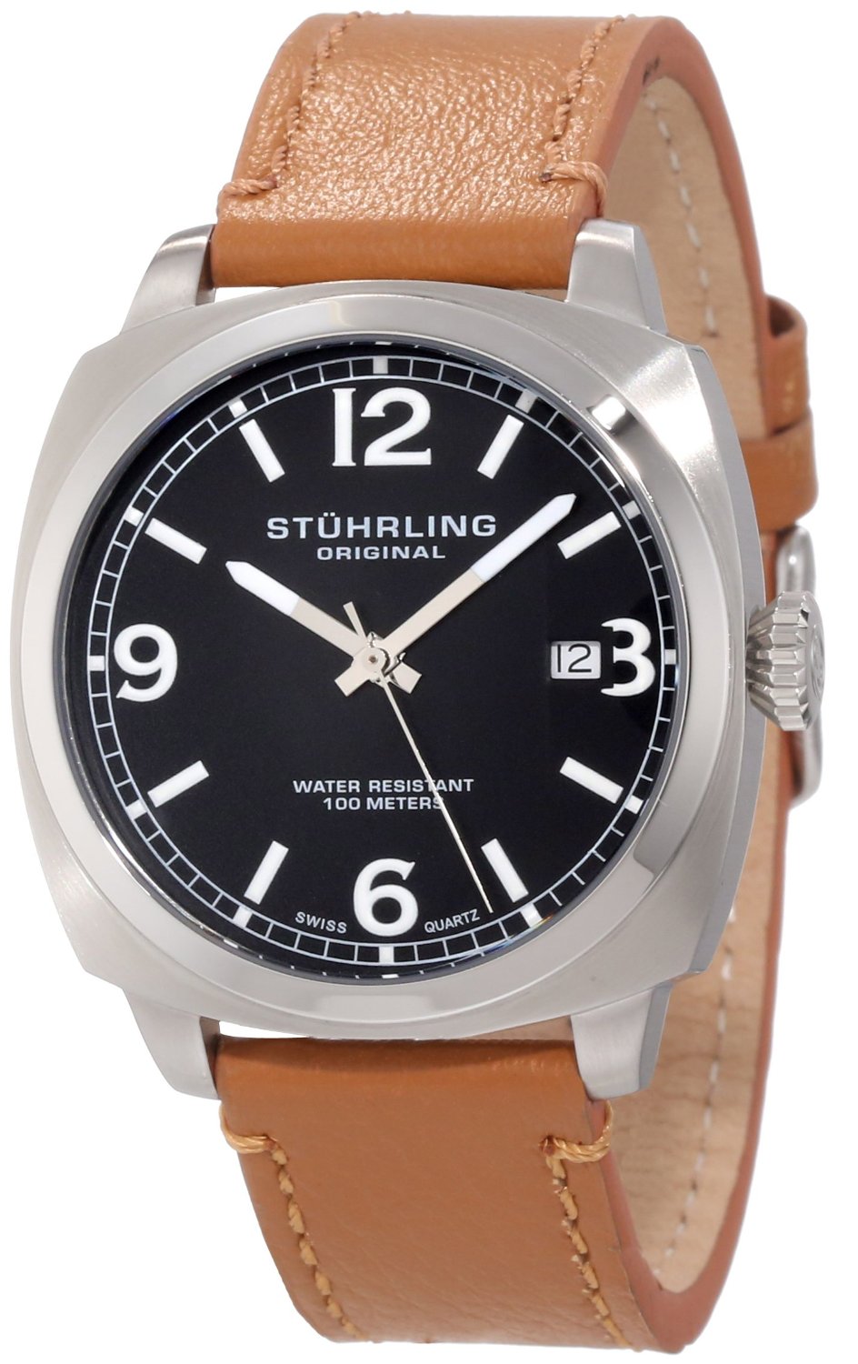 Stuhrling Original Men's 451.3315K1SET Leisure Eagle Square Swiss Quartz Date Leather Strap Set Watch  $54.99 