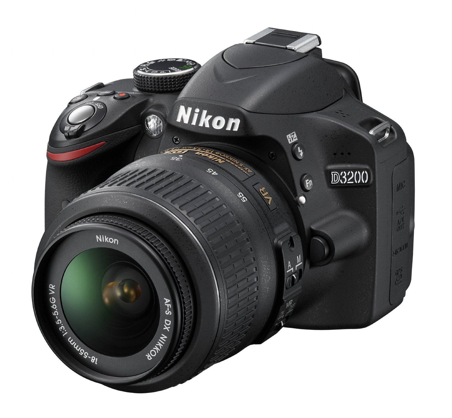 Nikon D3200 24.2 MP CMOS Digital SLR with 18-55mm f/3.5-5.6 AF-S DX VR NIKKOR Zoom Lens (Black)  $596.95