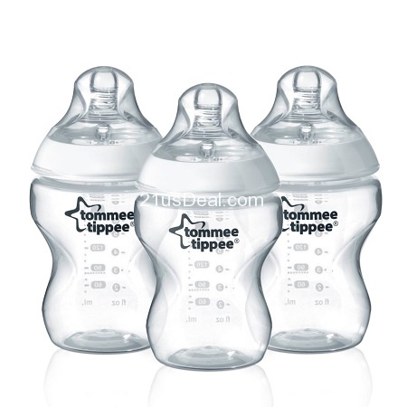 史低价！英国著名母婴品牌Tommee Tippee汤美天地 母乳自然防胀气奶瓶三件套，9oz，原价$19.99，现仅售$8.79