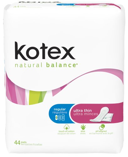 史低！天然棉制！Kotex高洁丝天然超薄均衡卫生巾44片/包 共6包 普通型 点coupon后$31.84(41%折)
