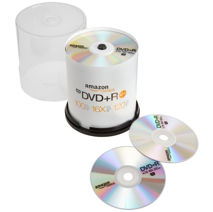 AmazonBasics 4.7GB 16x DVD+R 刻录光盘(100碟) 现打折40%仅售$14.99