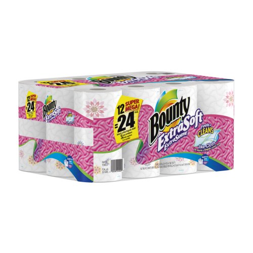Bounty Extrasoft Paper Towels Select A Size, Prints, Super Mega Rolls, 12 Count $24.45+free shipping