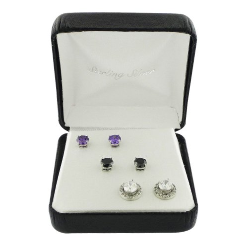Sterling Silver 4 Piece Cubic Zirconia Stud Earrings and Jacket Set  $21.99