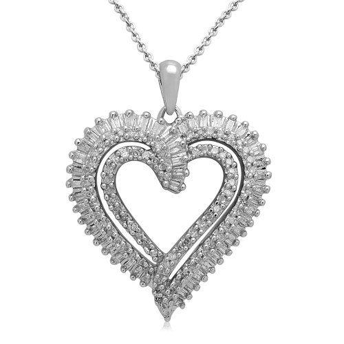 Sterling Silver Diamond Double Heart Pendant Necklace (1/2 cttw, I-J Color, I3 Clarity), 18