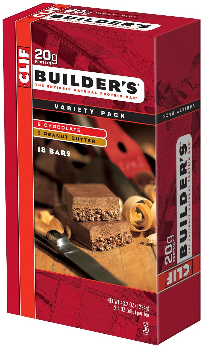 Clif Bar Builder's Bar, Variety Pack, 9 Chocolate and 9 Chocolate Peanut Butter, 2.4-Ounce Bars, 18 Count  $19.51