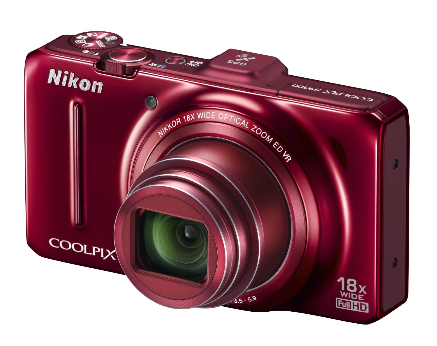 Nikon COOLPIX S9300 16 MP CMOS Digital Camera with 18x Zoom NIKKOR ED Glass Lens and Full HD 1080p Video (Red) $182.95