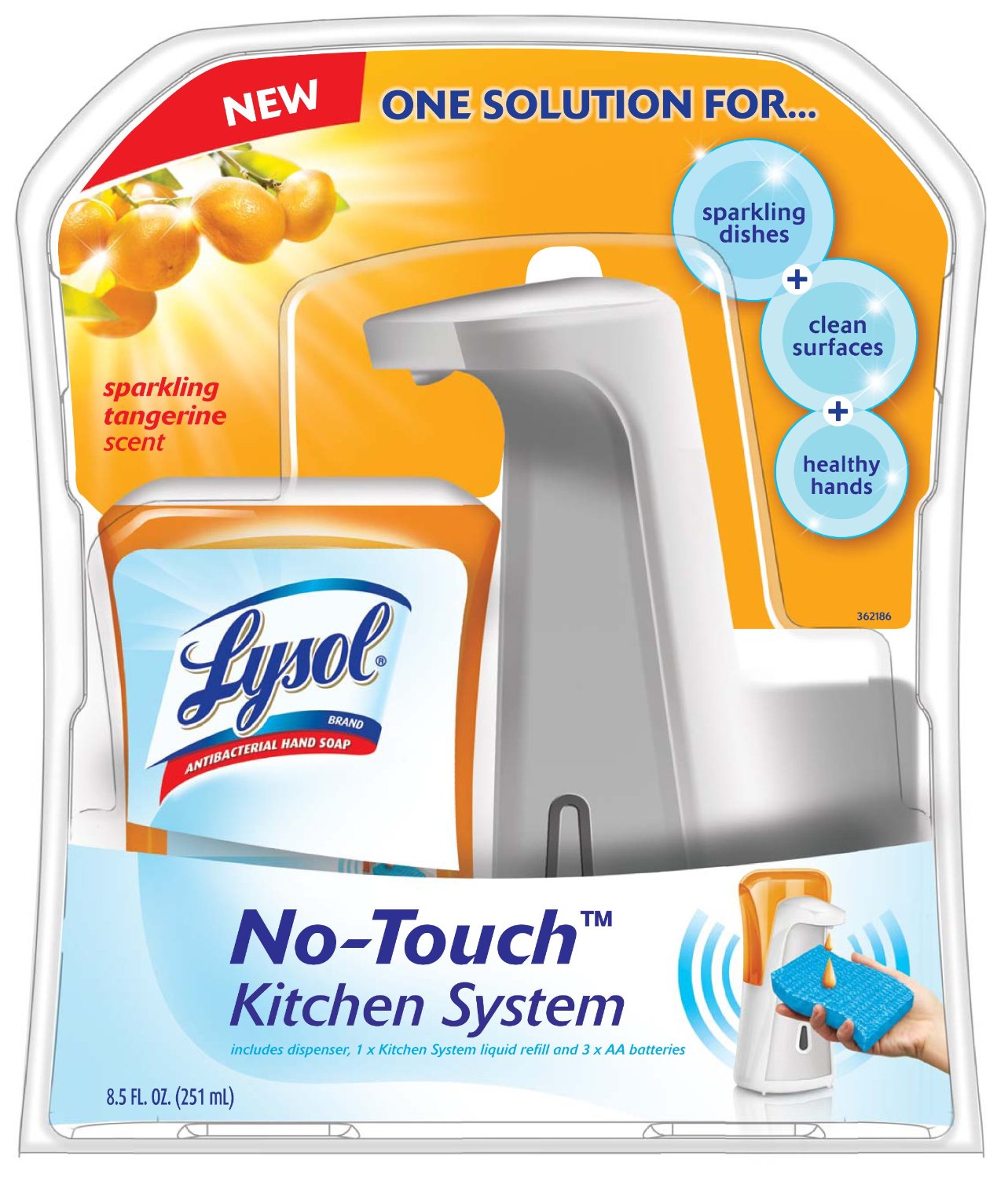 Lysol感应式免触摸分液器+厨房清洗液套装 8.5盎司 特价仅售$7.99(38%off)