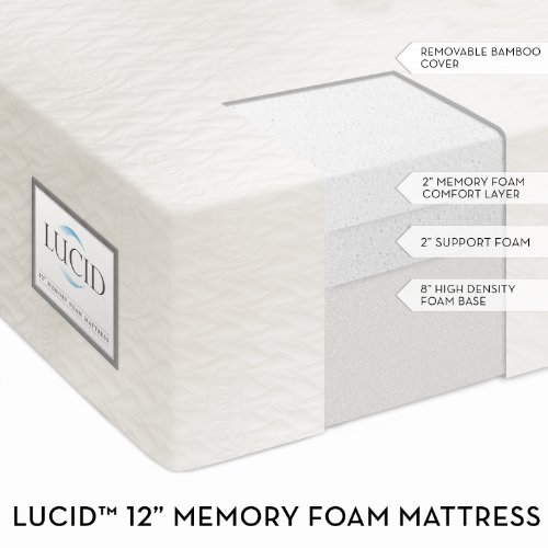 降，热销款，评价超赞！LUCID by LinenSpa 12英寸厚度记忆棉3层床垫(Queen Size)  原价$949.99  现特价只要$349.99(63%off)免运费