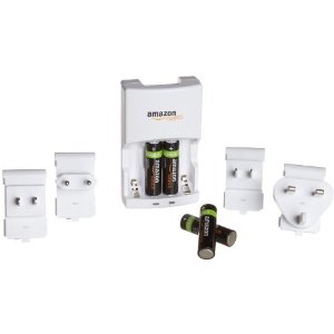 AmazonBasics AA NiMH Precharged Rechargeable Batteries 4-Pack and Charger with Plug Adapters for the US, UK, European Union, and China $7.91