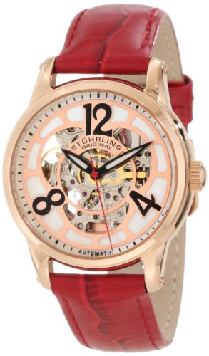 Stuhrling Original Women's 365.134H7 Vogue Audrey Rosetta Automatic Skeleton Mother-Of-Pearl Dial Red Leather Strap Watch  $148.49 + Free Shipping  