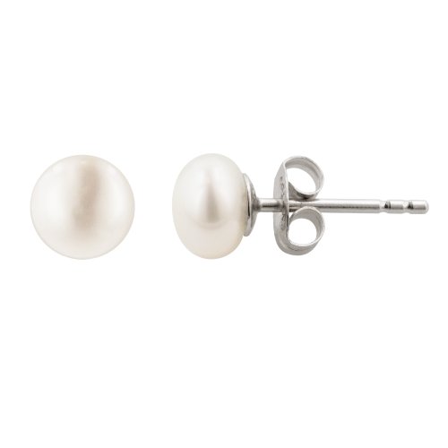White Freshwater Cultured Button Pearl Earrings with Sterling Silver Posts (6.5-7mm ), only $9.65