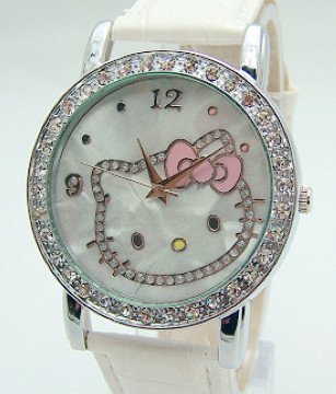 白菜價！超萌大盤表全新款！Hello Kitty水晶珍珠貝母時尚腕錶 特價僅售$4.90(76%off) +免運費