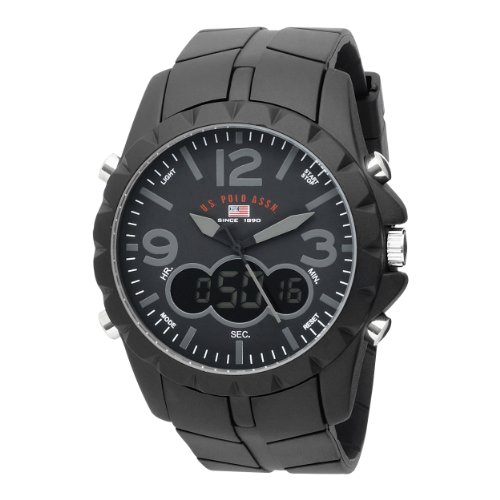 U.S. Polo Assn US9058 數字黑色錶盤黑色橡膠男式腕錶 $21.99