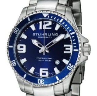 Stuhrling Original Men's 395.33U16 Aquadiver Regatta Champion Professional Diver Swiss Quartz Date Blue Bezel Watch  $49.39(85%off)