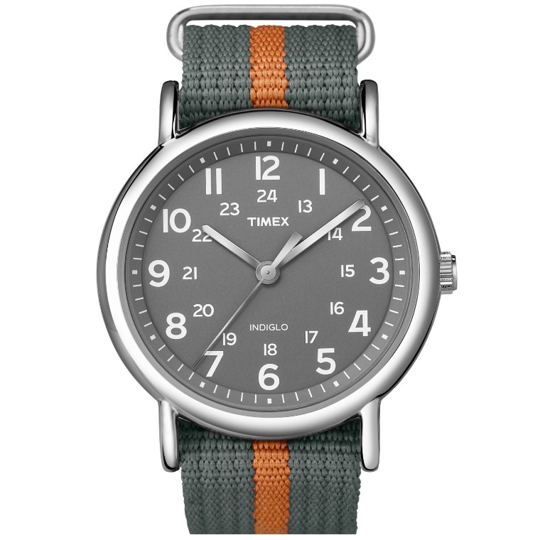 Timex Unisex T2N649 Weekender Gray and Orange Slip-Thru Nylon Strap Watch $28.96+free shipping