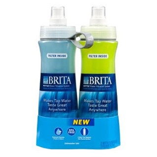 Brita Soft Squeeze Water Filter Bottle, Twin Pack, Blue & Green $13.99