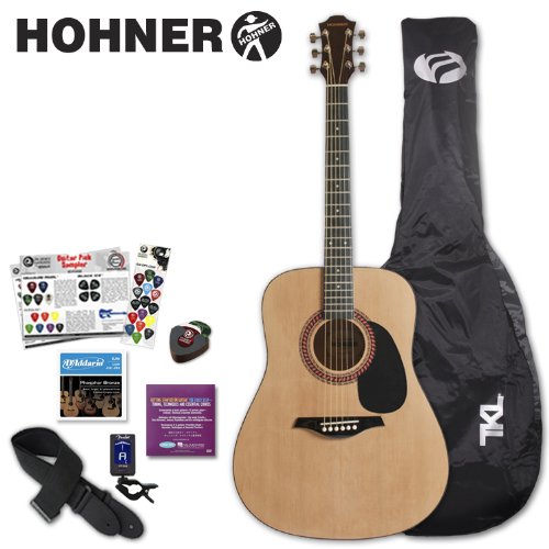 Hohner HW220 Dreadnought Acoustic Guitar with Tuner, Strings, Strap, Gig Bag, DVD, Pick Holder and Pick Sampler $94.93+free shipping