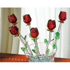 Red Bouquet 6 Glass Roses with Green Leaves $17.97 (54%off)