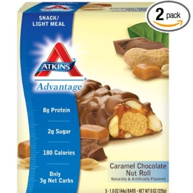 阿特金斯Atkins减肥营养棒(焦糖巧克力花生口味)，5支装/盒 共两盒 特价仅售$10.98免运费