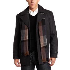 London Fog Men's Belmont Single Breasted Peacoat With Scarf $52.31