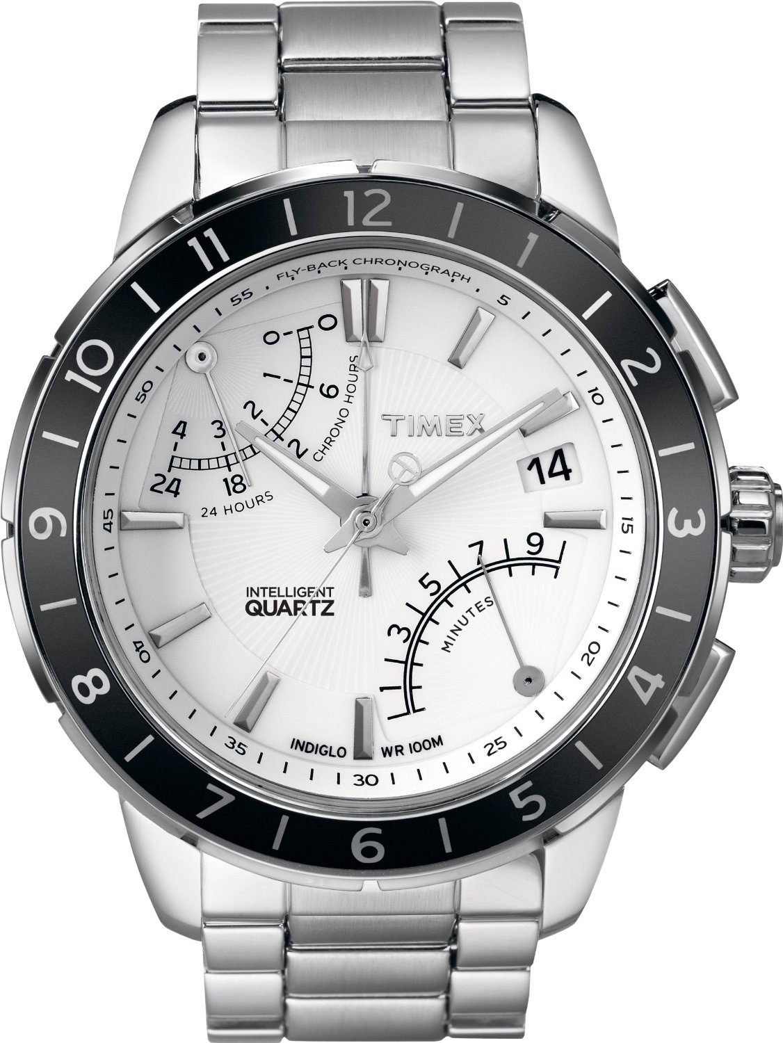 Timex Men's T2N499 Intelligent Quartz SL Series Fly-Back Chronograph White Dial Stainless Steel Bracelet Watch  $100.00(46%) 