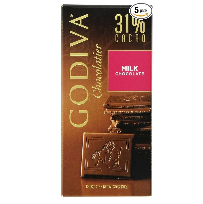 速抢！所剩不多！Godiva歌帝梵 牛奶巧克力， 3.5盎司/块， 共5块，现仅售$12.86